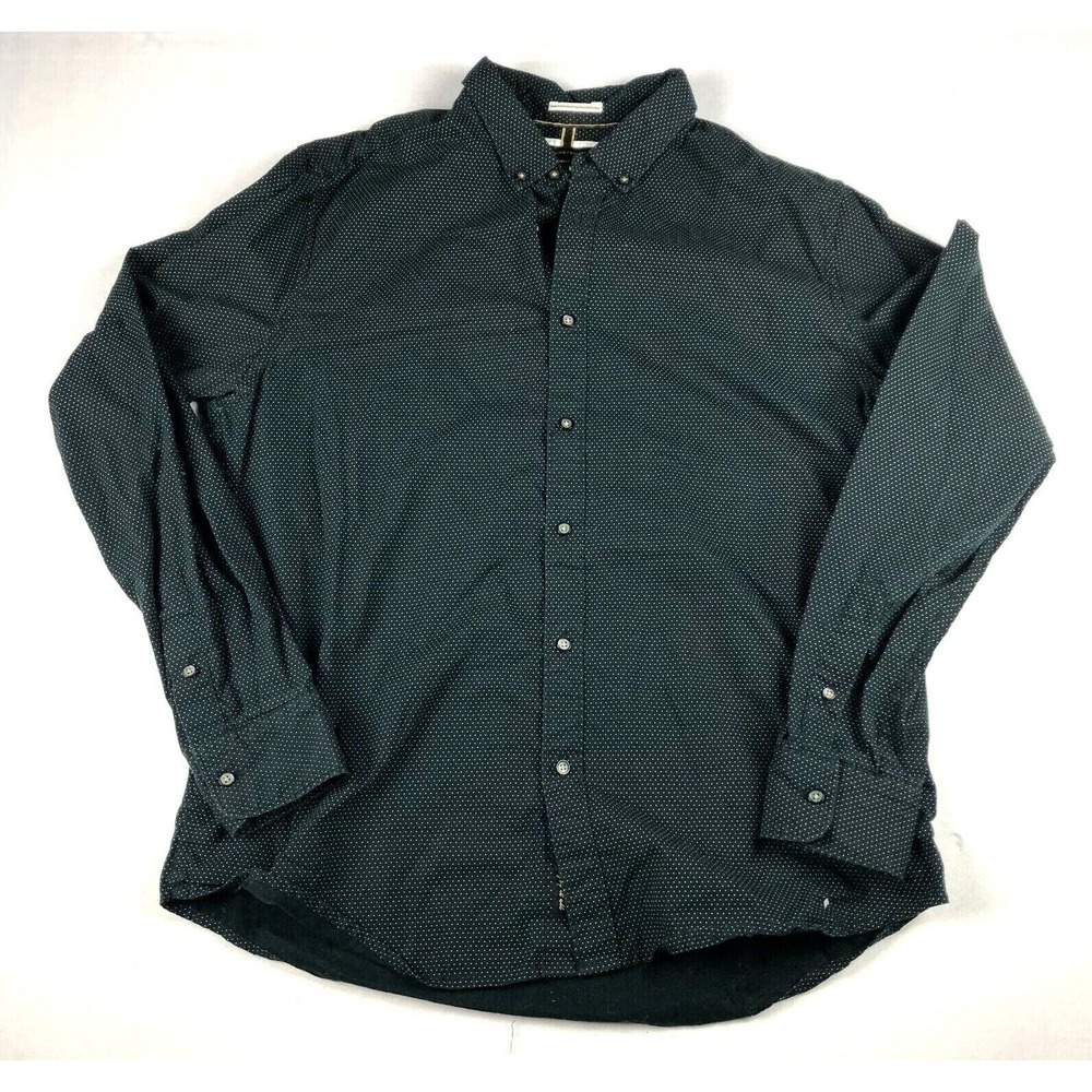 Denim & Flower Mens Long Sleeve Button-Down Shirt Black/White‎ Polka Dot Large